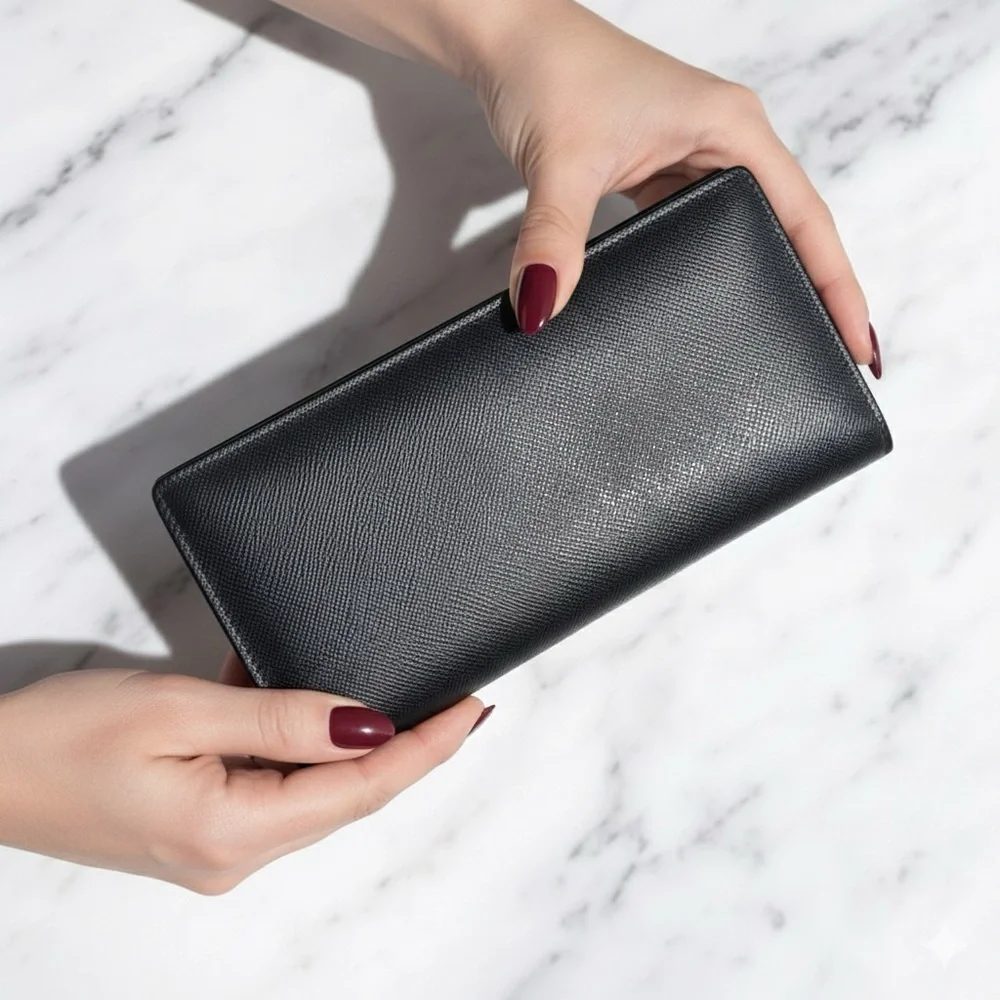 PRADA Saffiano Leather Long Wallet Black Burgundy Multi-Color‎ Interior